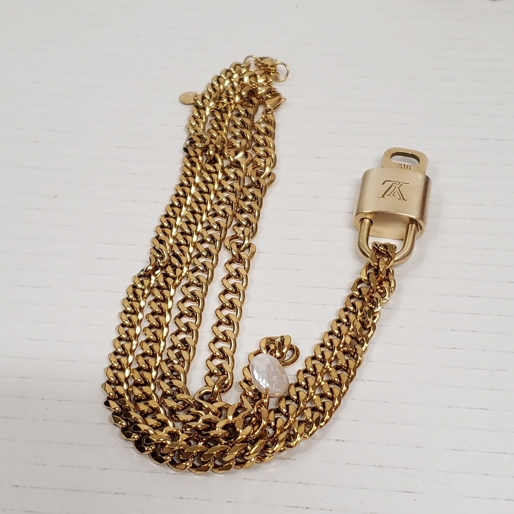 Authentic Louis Vuitton Gold Padlock W/unbranded Cuban Style Stainless Chain - Picture 9 of 15